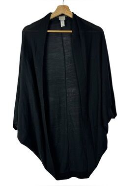 A New Day Black Short Sleeve Drape Cardigan Sweater OS